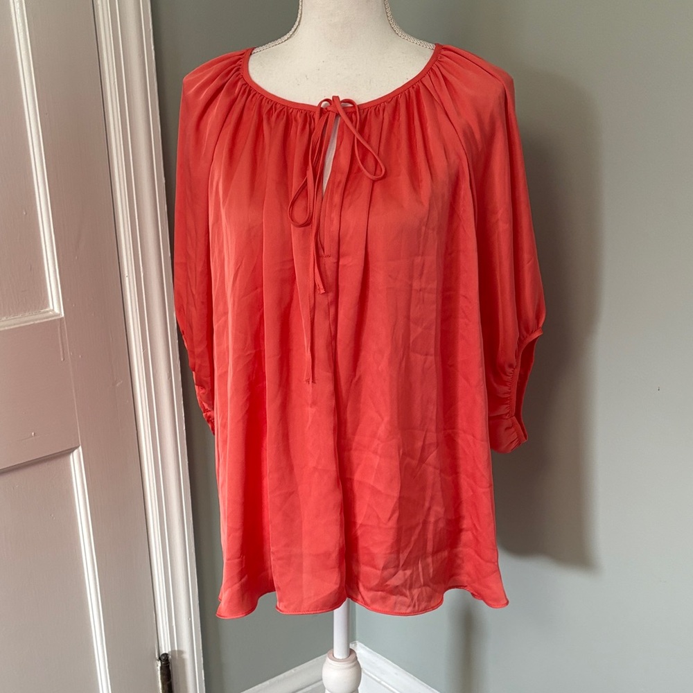 NWT H&M Coral Balloon Sleeve Blouse Silky‎ Size XXL